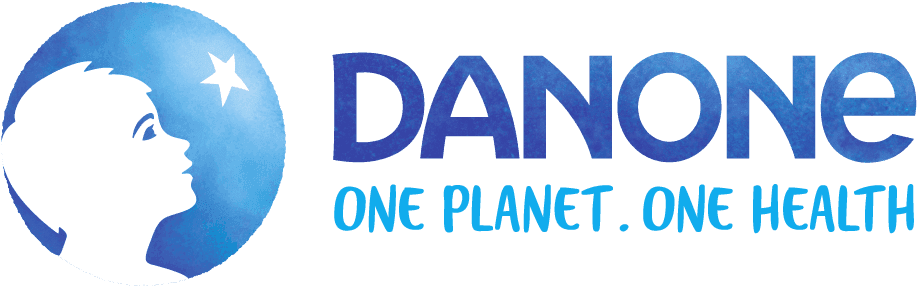 Logo officiel de Danone avec le profil d’un enfant regardant une étoile et la signature One Planet. One Health.